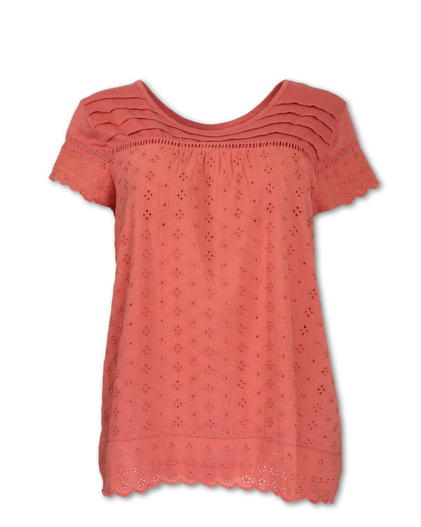 Women's Short Sleeved Eyelet Tee