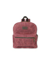 Small waxed canvas backpack in maroon, front view