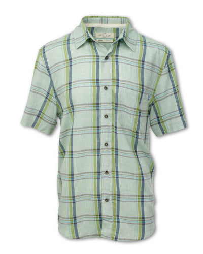 Men's Short Sleeve Linen Blend Plaid Shirt