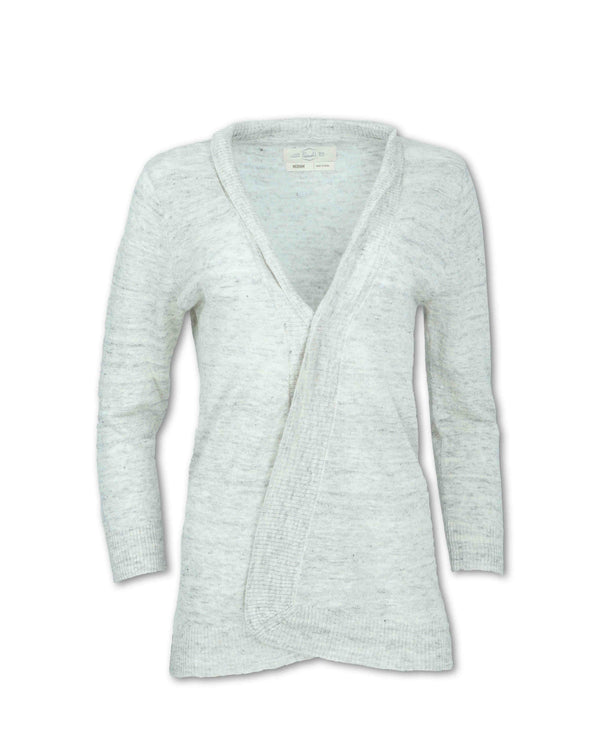 HEATHERED FLAX BLEND KNIT CARDIGAN